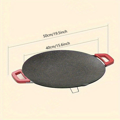 Korean BBQ Grill Pan, Round Non-Stick Multi-Functional Electric Grill Pan with Red Handle & Adjustable Settings