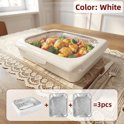 Aluminum Foil Insulated Food Tray Set 2-in-1 Reusable Stand with 2 Disposable Foil Trays for Grilling, Camping and Outdoor Meals