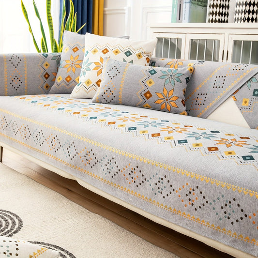Sofa Cover Bohemian Border Panels for 2, 3 or 4-Seater Sofas and Backrest in Grey, White or Orange