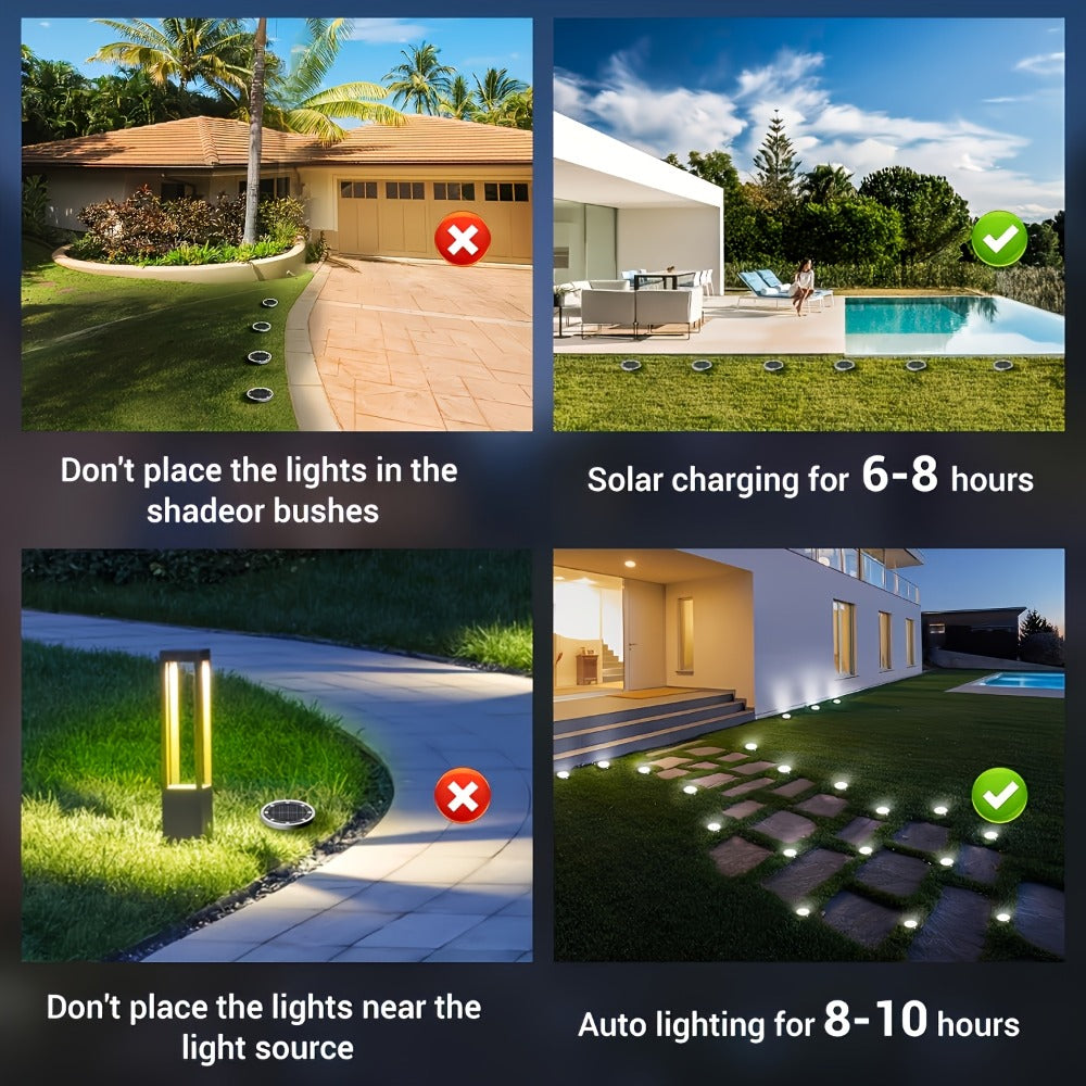 Solar Ground Lights Outdoor LED Path Lights - Stainless Steel In-Ground Solar Lights for Lawn Driveway Courtyard Garden Pathway