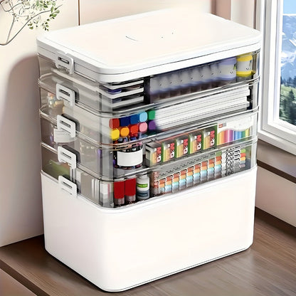 5-Tier Stackable Storage Box with Lids, Large Transparent Organizer with Handle for Home & Travel - Pill Box