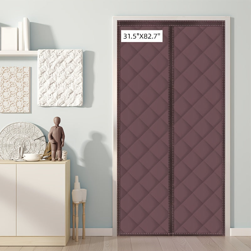 Thermal Insulated Door Curtain Magnetic Closure Knit Plaid Pattern – Windproof Insulation Blanket for Front Door, Sliding Glass