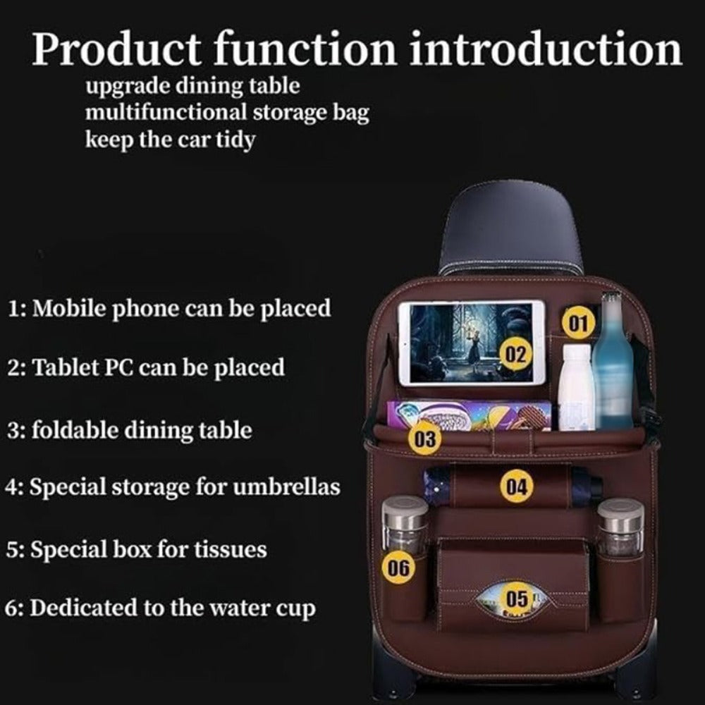 Car Rear Seat Organizer with Foldable Table, Footrest, Cup Holder, Tissue Box & Laptop Base – 2-Piece Premium Back Seat Storage Box Travel