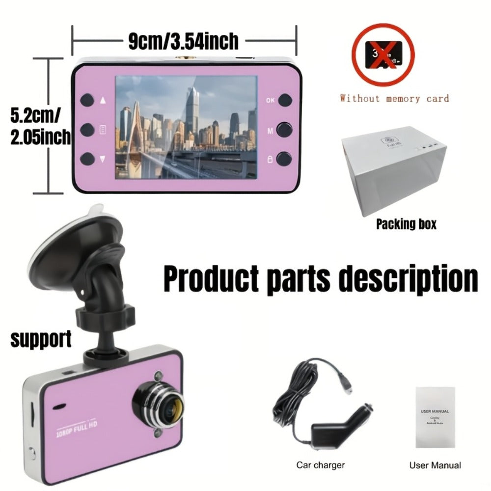 1080P Dash Cam with Night Vision & Loop Recording – 2.2" Car DVR Camera, Suction Cup Mount, Single Lens, No SD Card Required