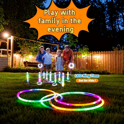 LED Glow Ring Toss Game | Indoor Outdoor Lawn Game for Kids & Family | Glowing Ring Toss Set for Game Night Parties Kindergarten Educational