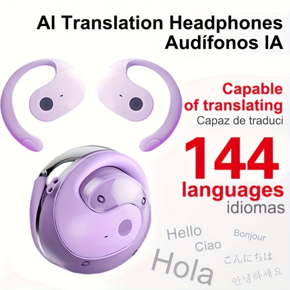 144-Language AI Real-Time Translation Earbuds, Two-Way Interpreter Earphones USB & Battery Rechargeable with Carrying Pouch