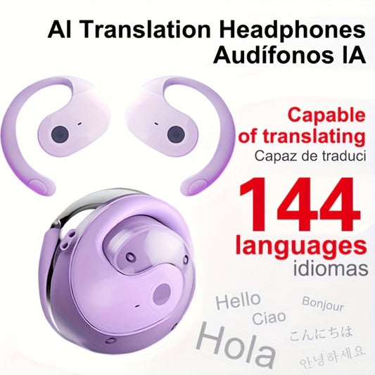 144-Language AI Real-Time Translation Earbuds, Two-Way Interpreter Earphones USB & Battery Rechargeable with Carrying Pouch