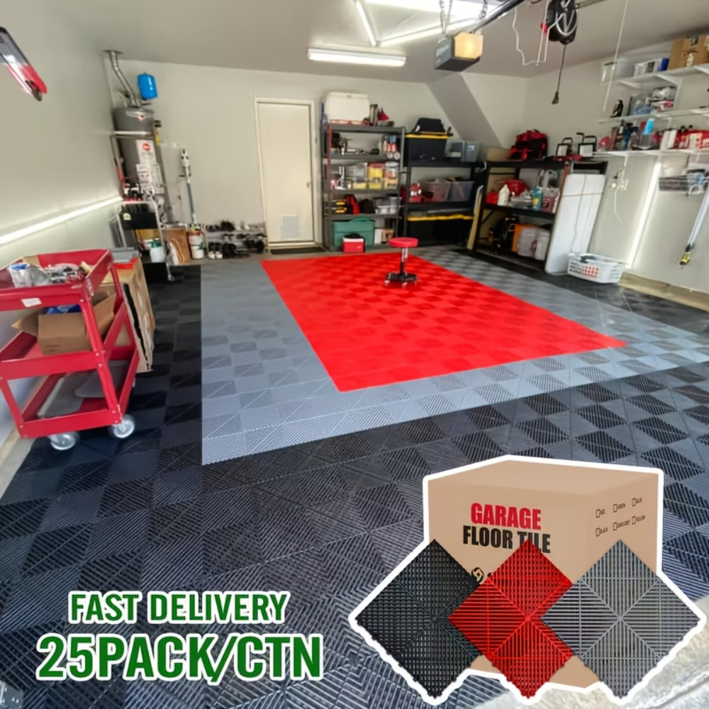 Garage Floor Tiles 25Pcs – Interlocking Plastic Mesh Spliced Floor Mats for Car Wash Auto Detailing Garage Flooring, 5 Colors
