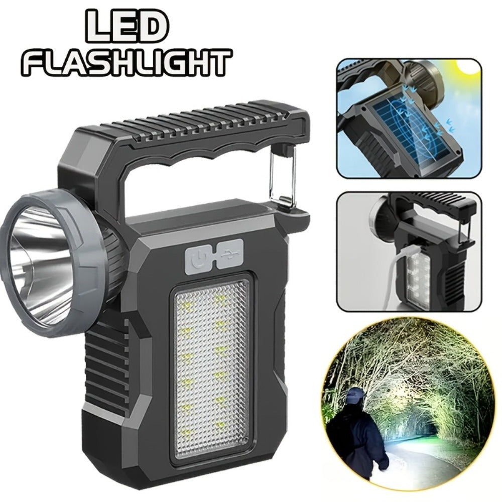 Solar Flashlight USB Rechargeable Ultra-Bright LED, 4 Lighting Modes Portable Solar Torch with Battery Indicator
