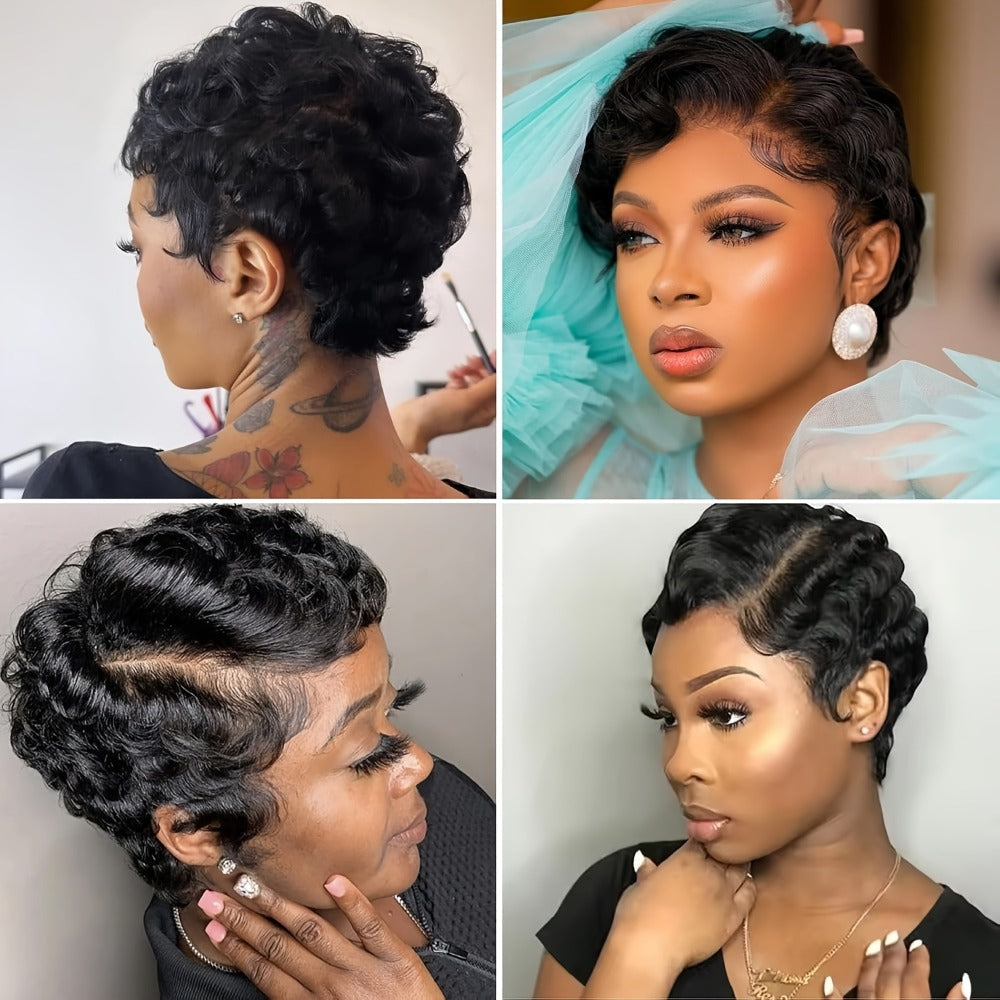 Pixie Cut Wig Human Hair 13x4 HD Lace Front Short Curly Body Wave Loose Deep Wave Finger Wave, for Home, Travel and Salon Hair Styling