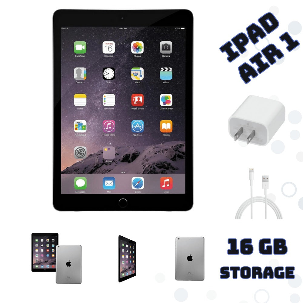 Refurbished iPad Air 1st Generation 16GB Wi-Fi Space Gray, 9.7" Retina Display Apple A7 Chip 8600mAh Battery