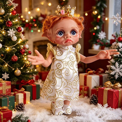 Fairy Elf Reborn Doll 15 Inch Vinyl Full Body Hand-Painted Collectible Art Doll with Wavy Hair & Crown