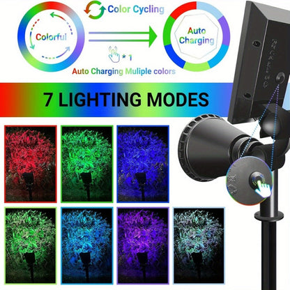 Solar Landscape Lights 2-in-1 Wall & Ground, Independent Adjustable Solar Panel, 8 Color Modes Outdoor Solar Spotlight for Garden