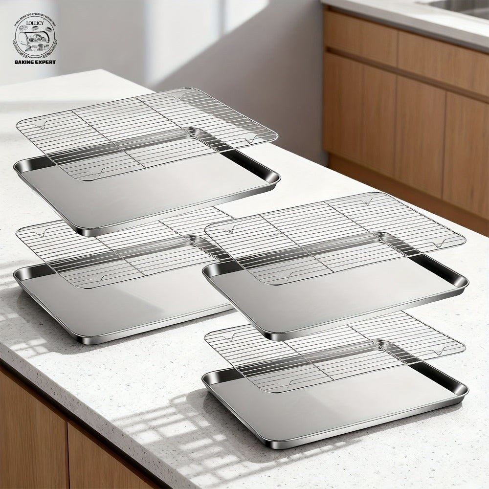 Baking Sheet and Rack Set Stainless Steel Half Sheet Pan with Cooling Rack Rust Free for Cookie for Grilling, Camping and Outdoor Meals
