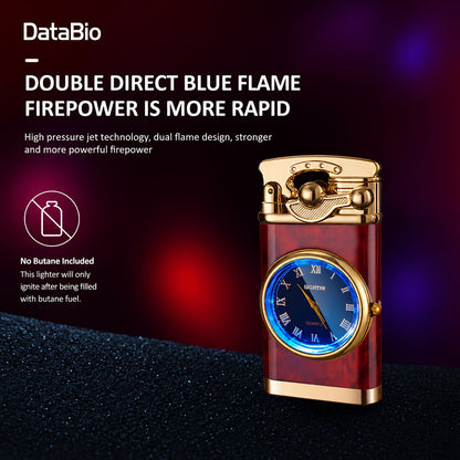 Vintage Dial-Front Double-Flame Butane Lighter with Rocker Ignition in Black Matte or Red Wood Grain