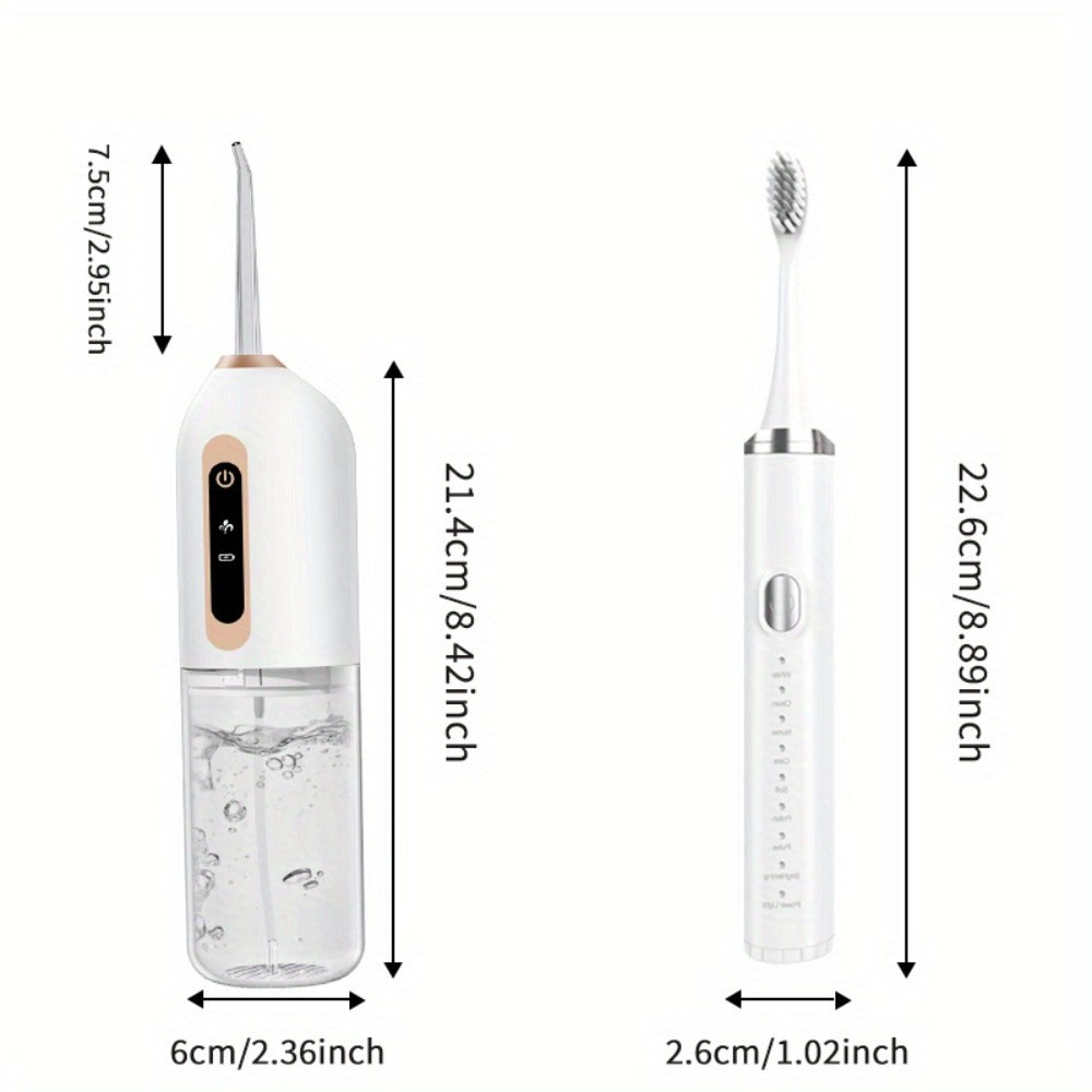 Electric Toothbrush Water Flosser Combo Set – 3 Modes USB Rechargeable Oral Care Kit with 4 Brush Heads & 4 Nozzles