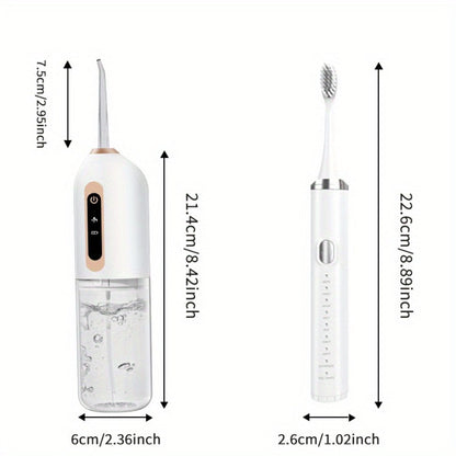 Electric Toothbrush Water Flosser Combo Set – 3 Modes USB Rechargeable Oral Care Kit with 4 Brush Heads & 4 Nozzles