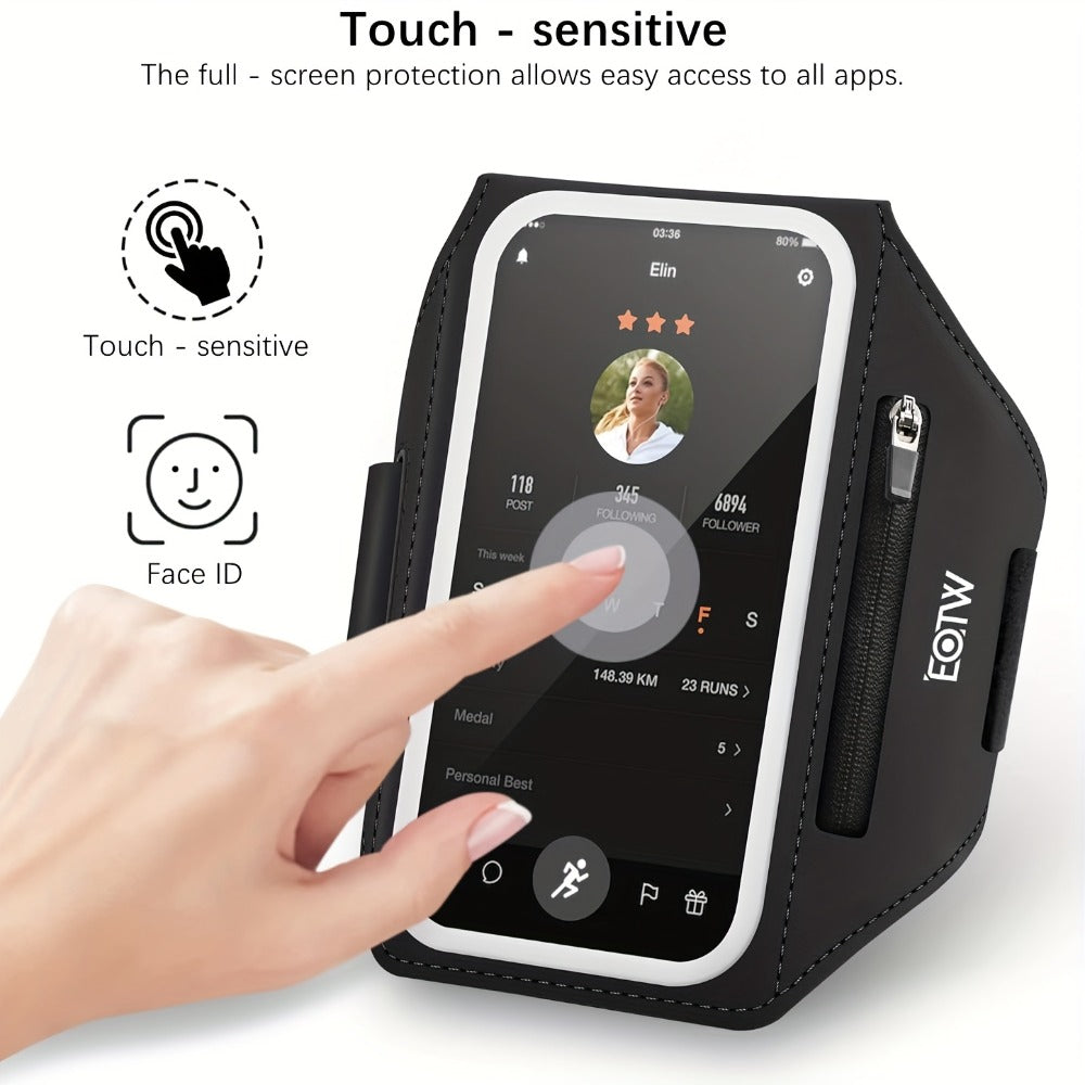 Running Armband Phone Case Sweatproof with Touch Screen Face ID Access & Storage Pocket for an Everyday Personal Care Routine