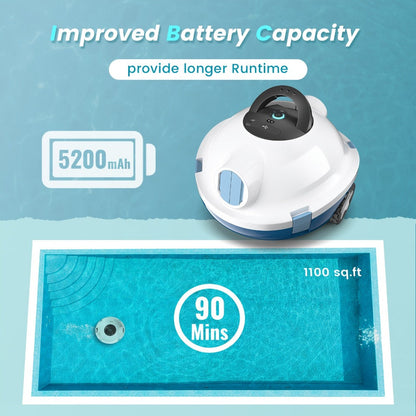 Cordless Robotic Pool Cleaner with 90-Min Runtime, Self-Parking Auto Vacuum, Floating Bracelet Retrieval