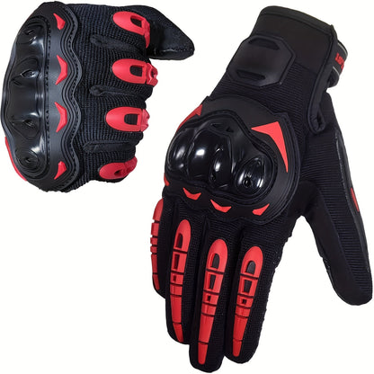Full-Finger Motorcycle Gloves with Dome Knuckle Shell, Dotted Palms, Black or Red in M to XXL