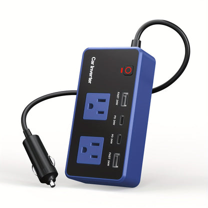 200W Car Power Inverter DC 12V to 110V AC Outlet + USB-C & USB-A 4.8A 24W, Car Plug Adapter Converter for Laptop Camping Travel Road Trip