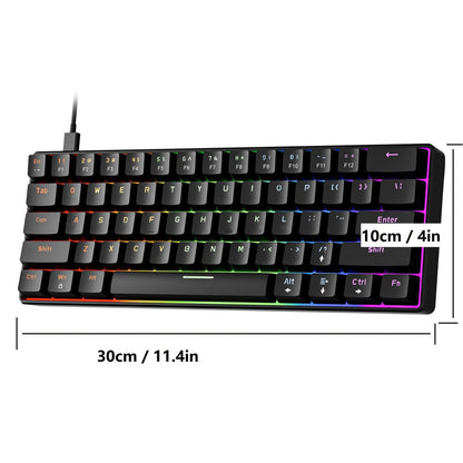 Mechanical Keyboard 61-Key Wired Hot-Swap Layout with Red or Blue Switches, RGB Backlighting and Six Color Options
