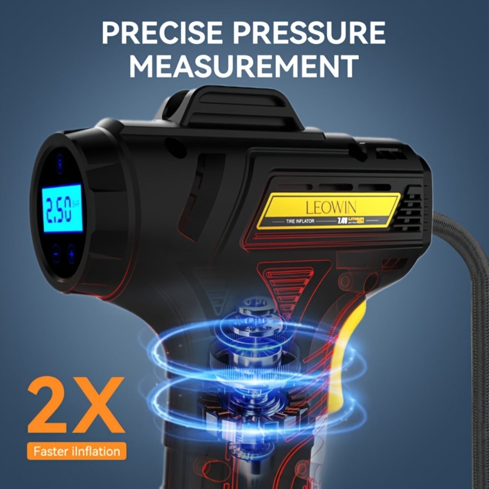 Portable Tire Inflator Air Compressor 150 PSI Cordless with Auto-Shutoff Digital Pressure Gauge LED Light Wireless USB Charging for Car