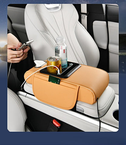 Car Armrest Box Cover Starry Sky Memory Foam Center Console Pad with Type-C USB Charging Port & Storage Pockets
