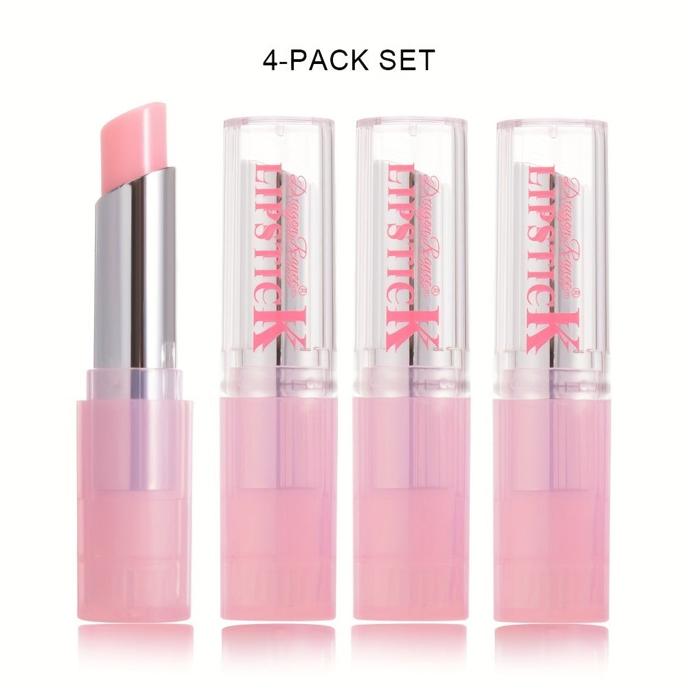 Lip Balm YAMITIK 4-Piece Tinted Stick Set with Pink Tubes, Sheer Gloss Finish and DR111 Option