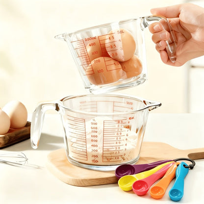 Glass Measuring Cup Heat Resistant Large with Handle 16.9 oz 33.8 oz Reusable Kitchen Baking for Home Cooking, Dining and Outdoor Meals