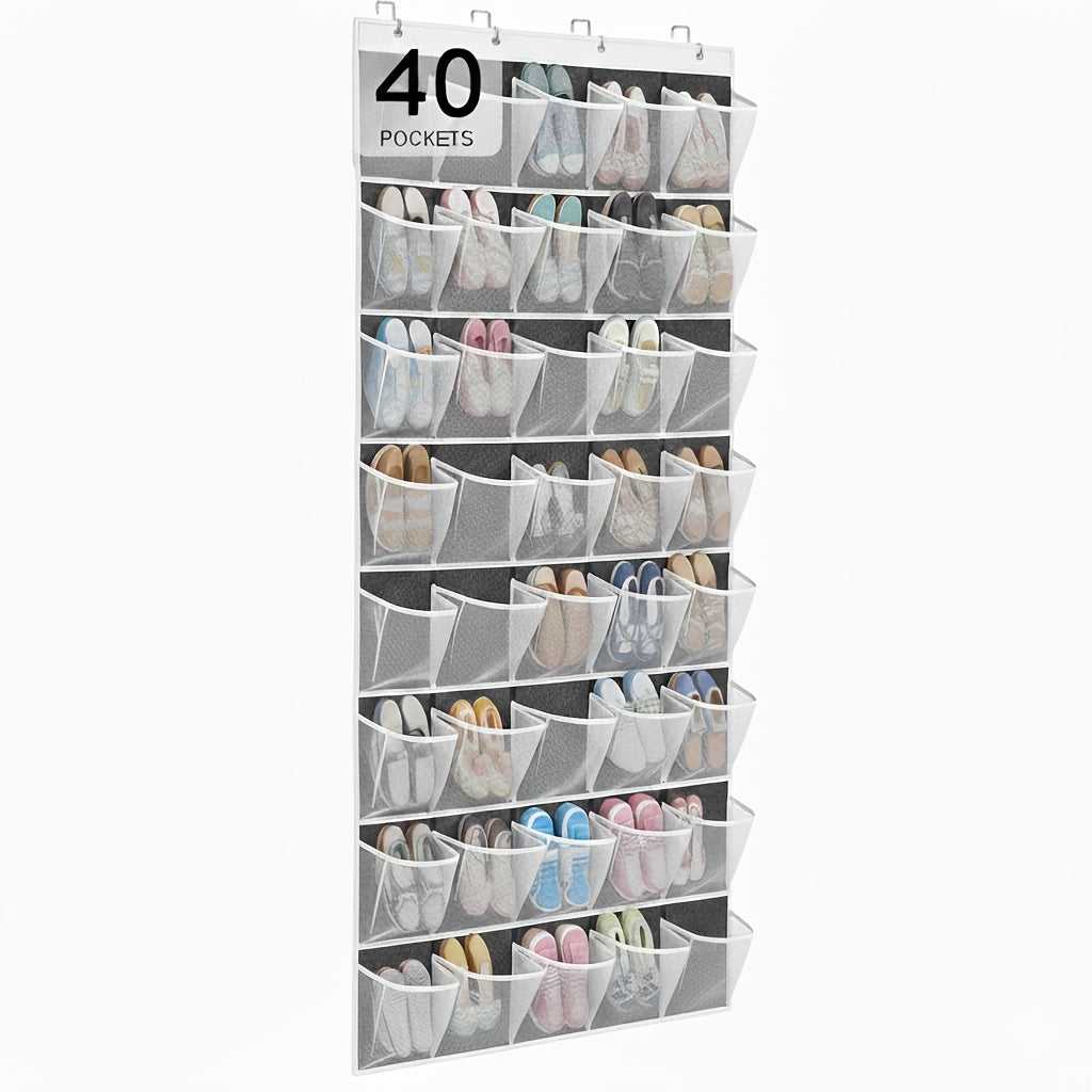 Over the Door Shoe Organizer 40 Pockets with 4 Hooks, Durable Fabric Hanging Shoe Storage for Closet