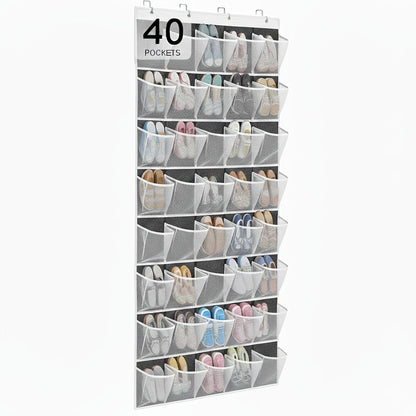 Over the Door Shoe Organizer 40 Pockets with 4 Hooks, Durable Fabric Hanging Shoe Storage for Closet