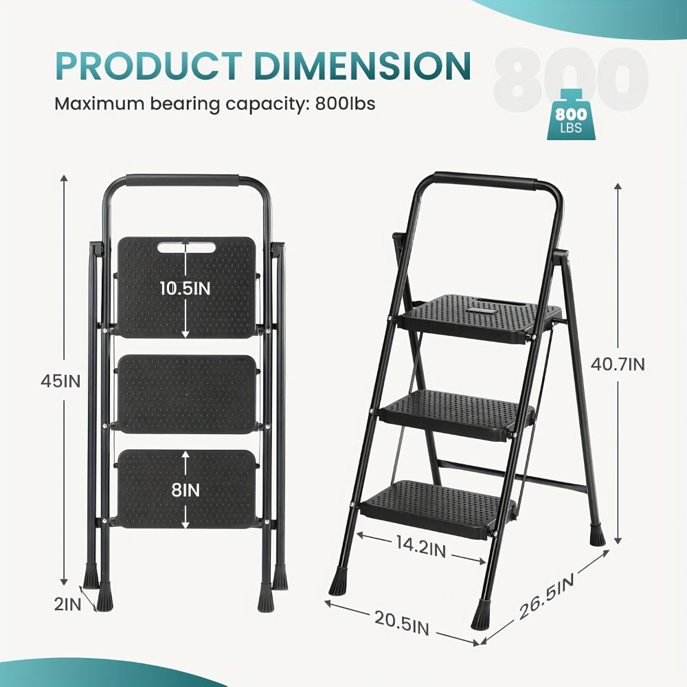 Folding Steel Step Stool with Storage Shelf & Wide Anti-Slip Pedal, 2/4-Step Sturdy Portable Step Ladder for Home