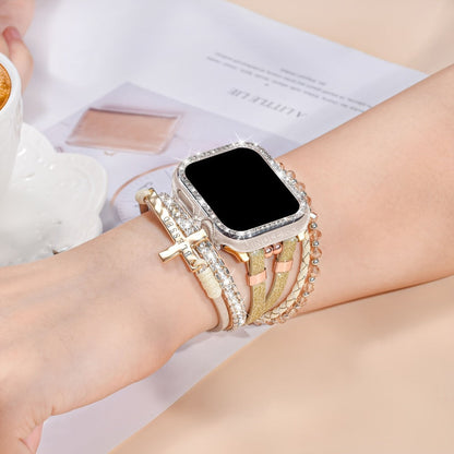 Watch Band Bracelet with Multilayer Beads, Integrated Bumper Frame and Five Colors for Apple Watch Sizes