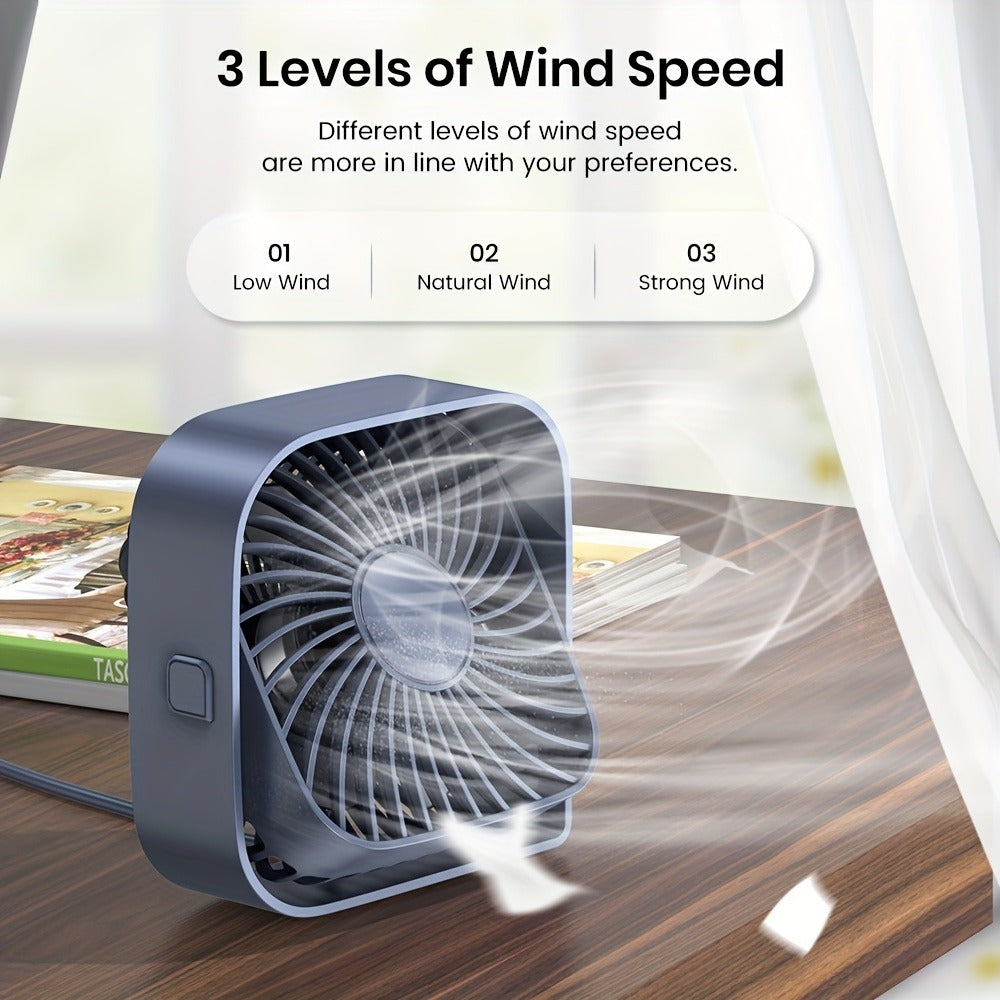 USB Desk Fan Portable, Small Personal Fan 3 Speed Settings 360° Rotation Silent Operation, for Home, Office and Desktop Air Circulation