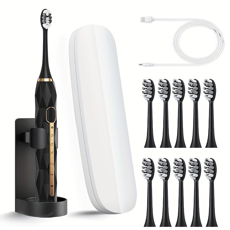 Electric Toothbrush Set with IPX8 Rating, 10 Brush Heads, Travel Case, Holder and Five Color Bundles
