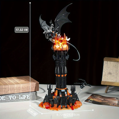Dragon Castle Building Set Black Dragon Guardian Tower, Dark Fantasy Assembly Model Kit for Adults & Teens