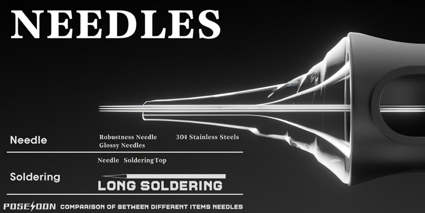 Tattoo Cartridge Needles with POSEIDON V5 Label, 50-Piece Mixed or Round Liner Pack Options