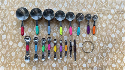 Stainless Steel Measuring Cups and Spoons Set 17 Piece – 8 Measuring Cups, 8 Double-Sided Spoons & 1 Leveler for Baking