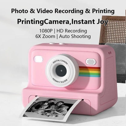 Instant Print Digital Camera with 1-Second Photo Printing, 1080P HD Screen, Selfie & Video Camera