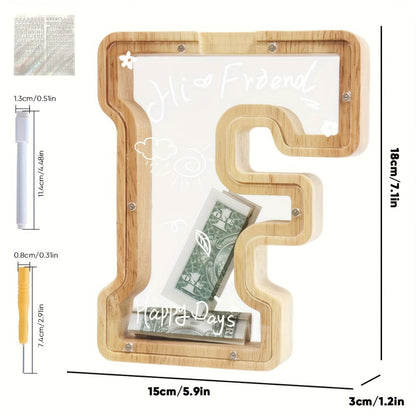 Alphabet Wooden Money Bank for Adults A to Z Letter Piggy Bank – Personalized Coin Bank Home Decor Craft Art Decoration