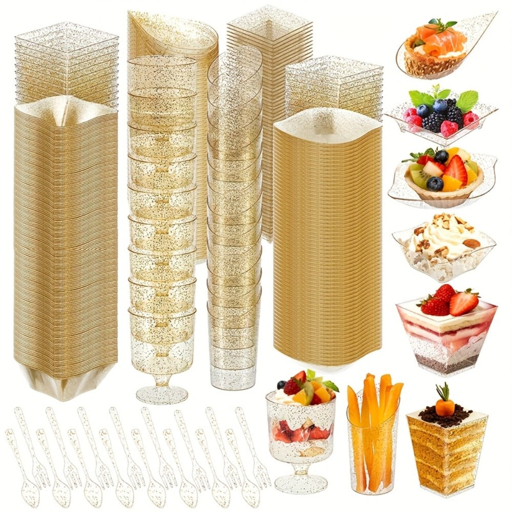 Disposable Tableware Set 400pcs Clear Dessert Plates Cups Forks Spoons Party Supplies for Entryways, Bedrooms and Living Spaces