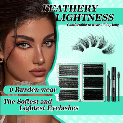 Lash Clusters Kit 708Pcs with Tweezers, Glue & Brush – Soft Silky Fiber False Eyelashes Full Voluminous DIY Lash Extension Set for Party