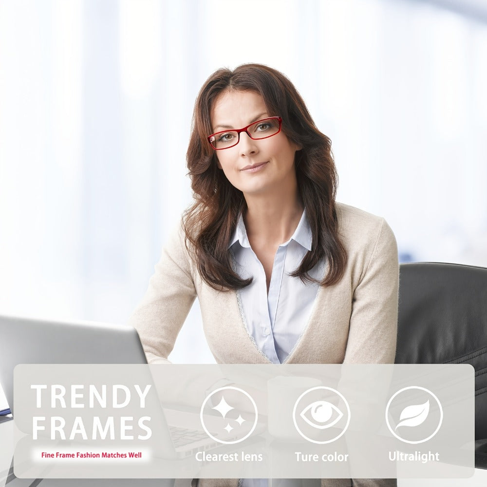 Reading Glasses – Five-Pair Rectangular Set with Spring Hinges and Mixed Colors with Multiple Strength and Color Options