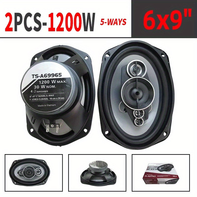 1200W 5-Way Coaxial Car Speakers 6x9 Inch – HiFi Full Range 44Hz-25kHz, 4-Ohm, 89dB Sensitivity, Universal 12V Fit for Car Door Stereo Audio