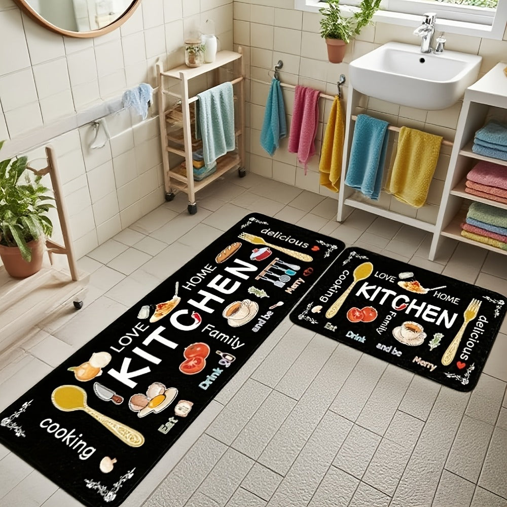 Kitchen Rug Set 3-Piece, Egg Beater Knife & Fork Theme Decorative Kitchen Mats, Easy-to-Clean Carpet for Kitchen