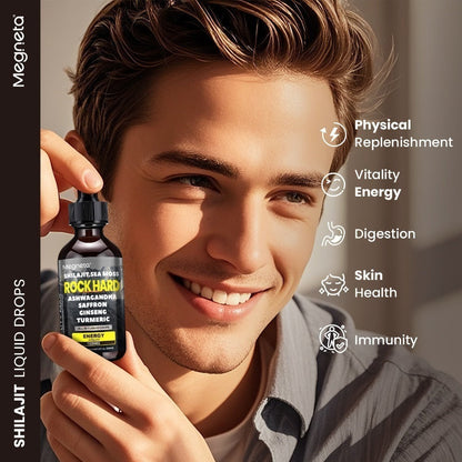 Two-Piece Men's Health Supplement Set with One Capsule Bottle and One Liquid Dropper Bottle in Coordinated Packaging