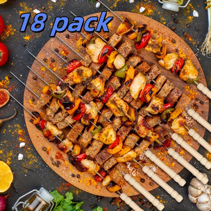 BBQ Skewers Stainless Steel 18 Piece Set Reusable Flat Metal Grill Skewers Anti-Spin for Kebab, for Grilling, Camping and Outdoor Meals