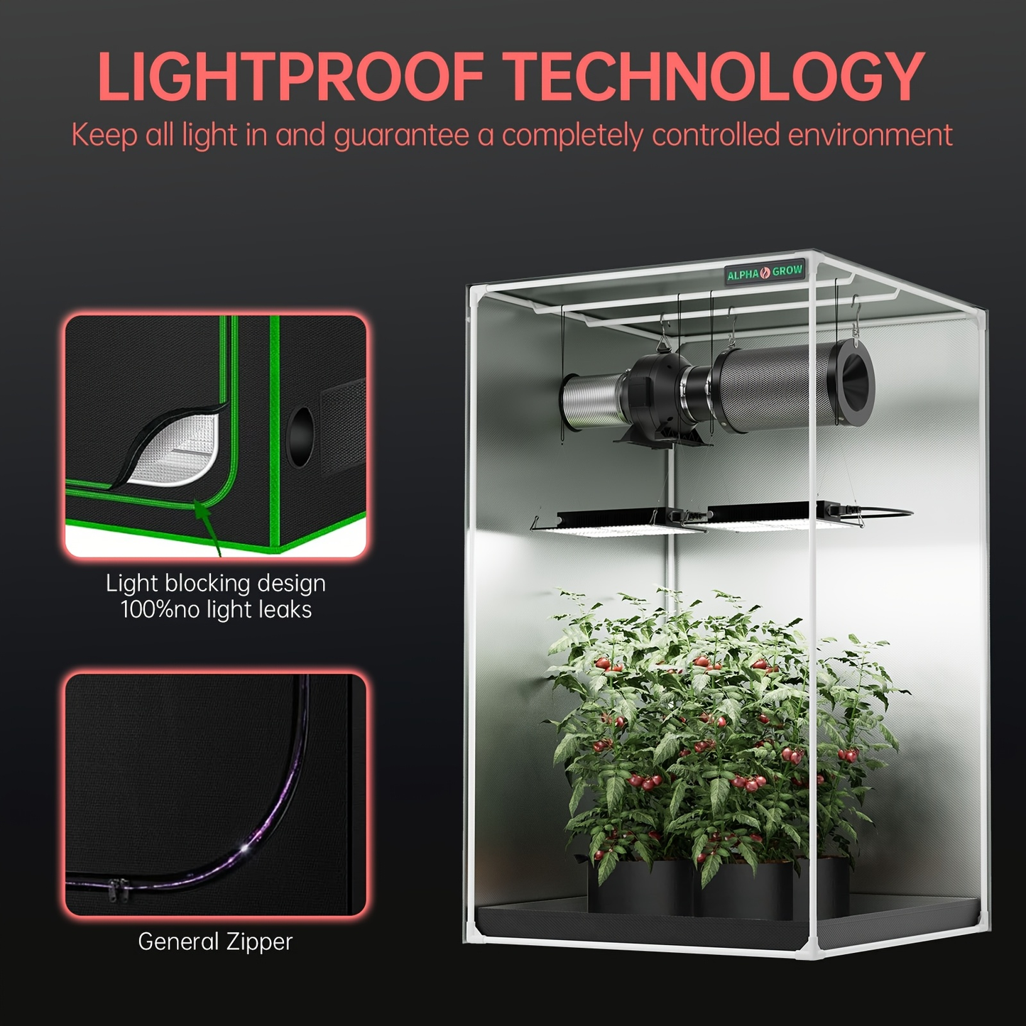 Grow Tent 1680D Thickened Mylar with Observation Window & Floor Tray, Pro-Grade Indoor Hydroponic Growing