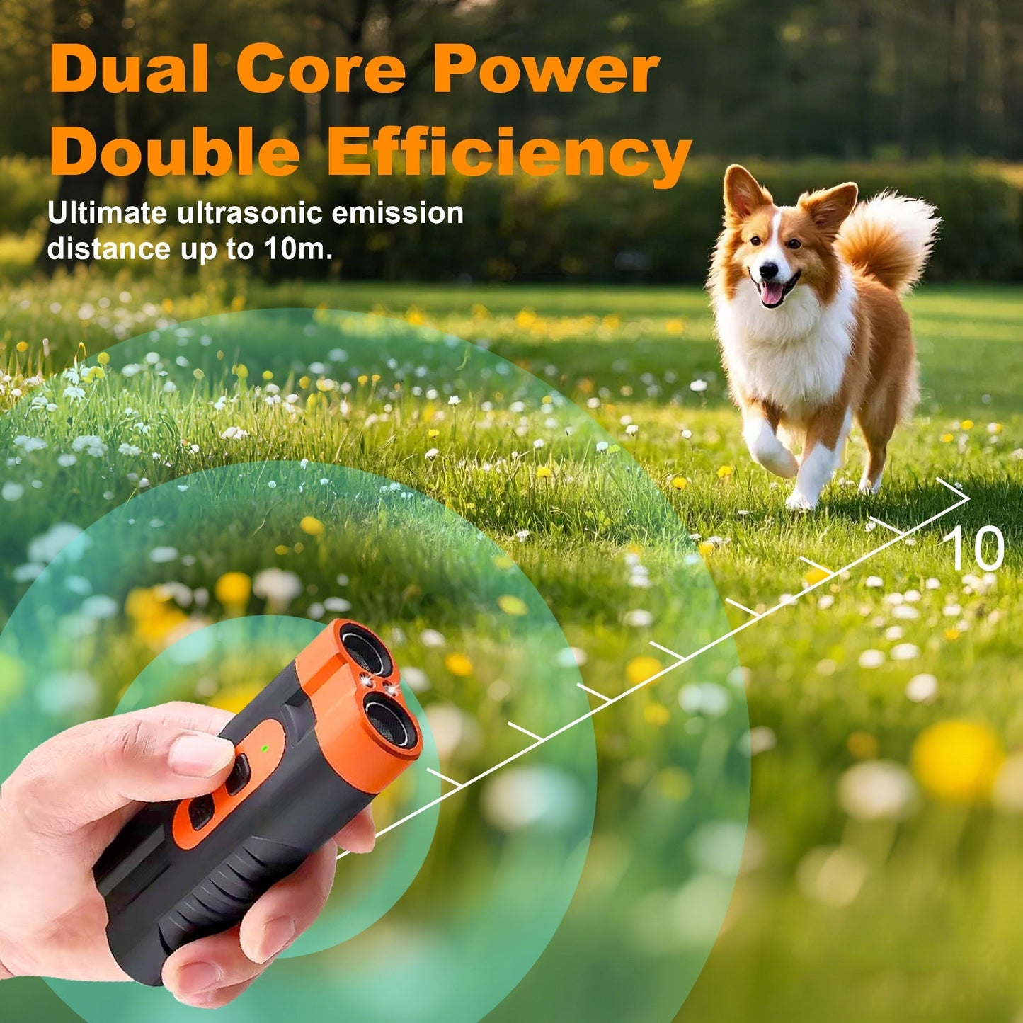 Ultrasonic Dog Device - Handheld Bark Control with Dual-Head System, LED Light & One-Touch Operation for Small Medium Large Dogs